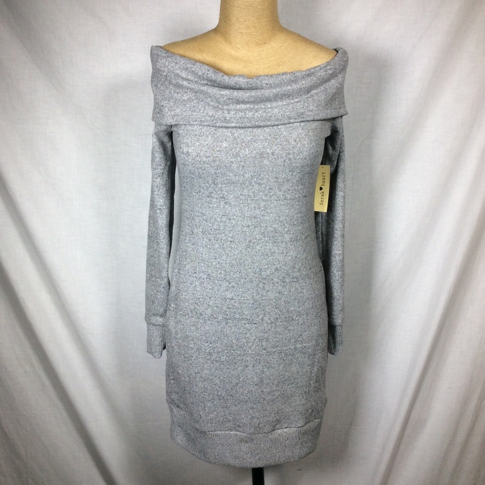 Derek Heart Women’s Gray Off ShoulderSweater Dress